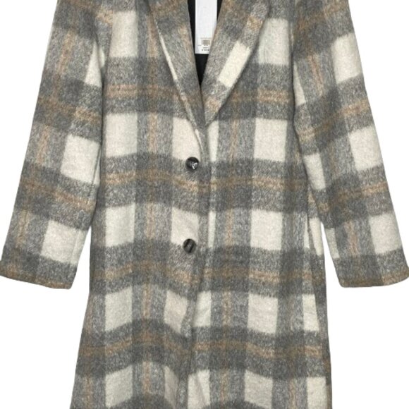 NWT Sage The Label Womens Charlie Plaid Long Coat XS - Ivory Gray Academia - Picture 5 of 16